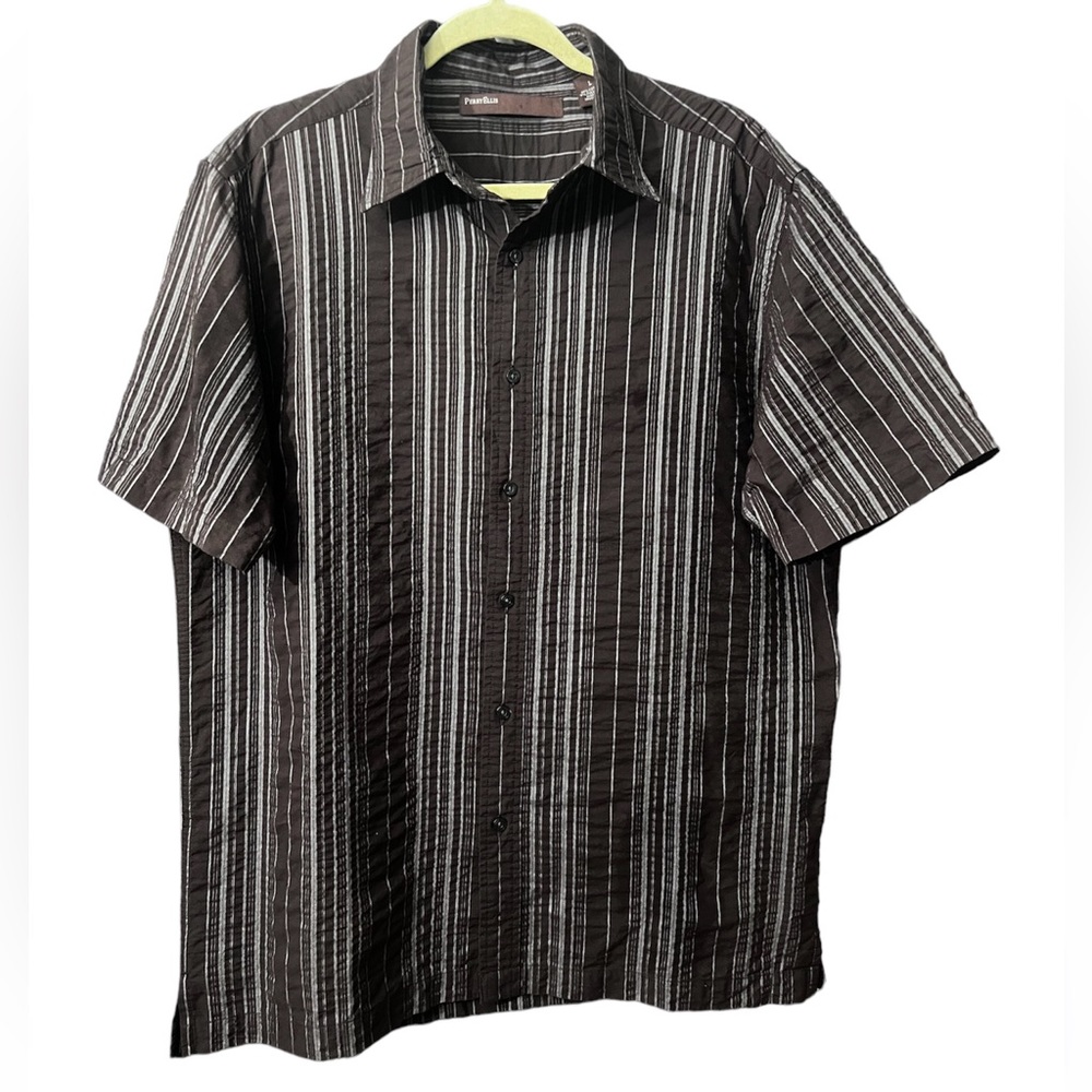 Perry Ellis  button down short sleeve striped shirt SIZE L